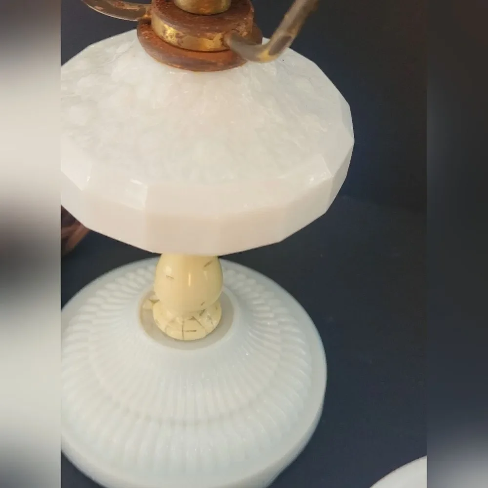 Vintage opaline glass and brass table lamp